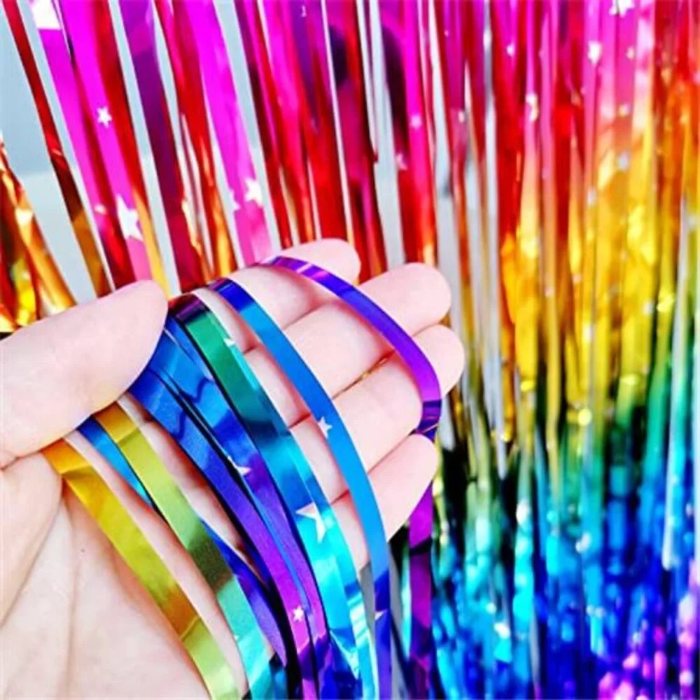 rainbow tinsel foil fringe curtains party decorations photo booth backdrop 2 pac